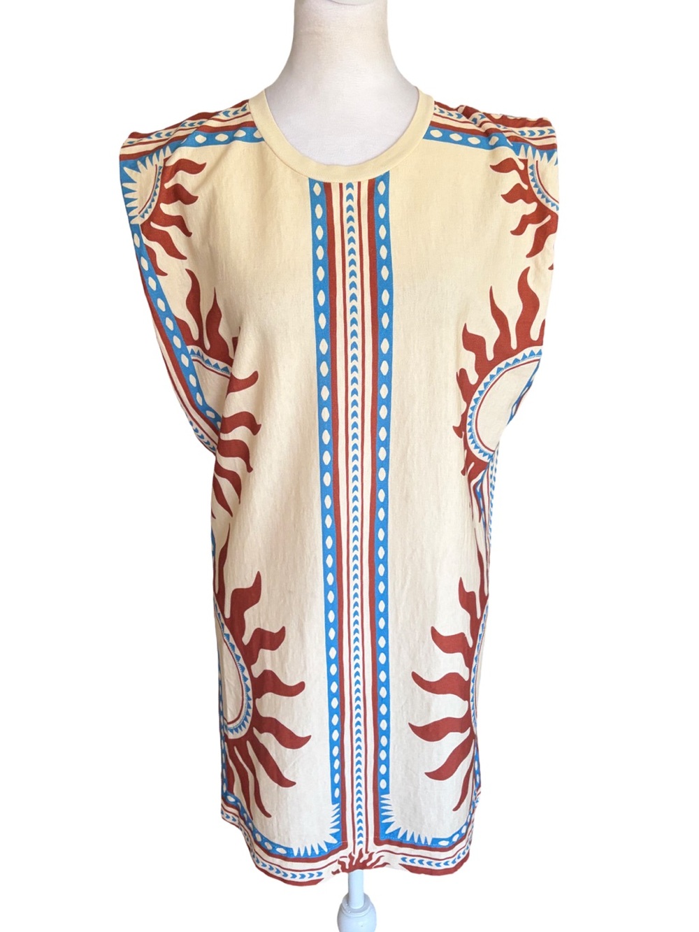 FARM Rio Sun Print Sleeveless Tunic Mini Dress Cream Size Small - Picture 6 of 13